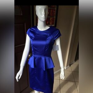 Women’s blue satin knee high dress